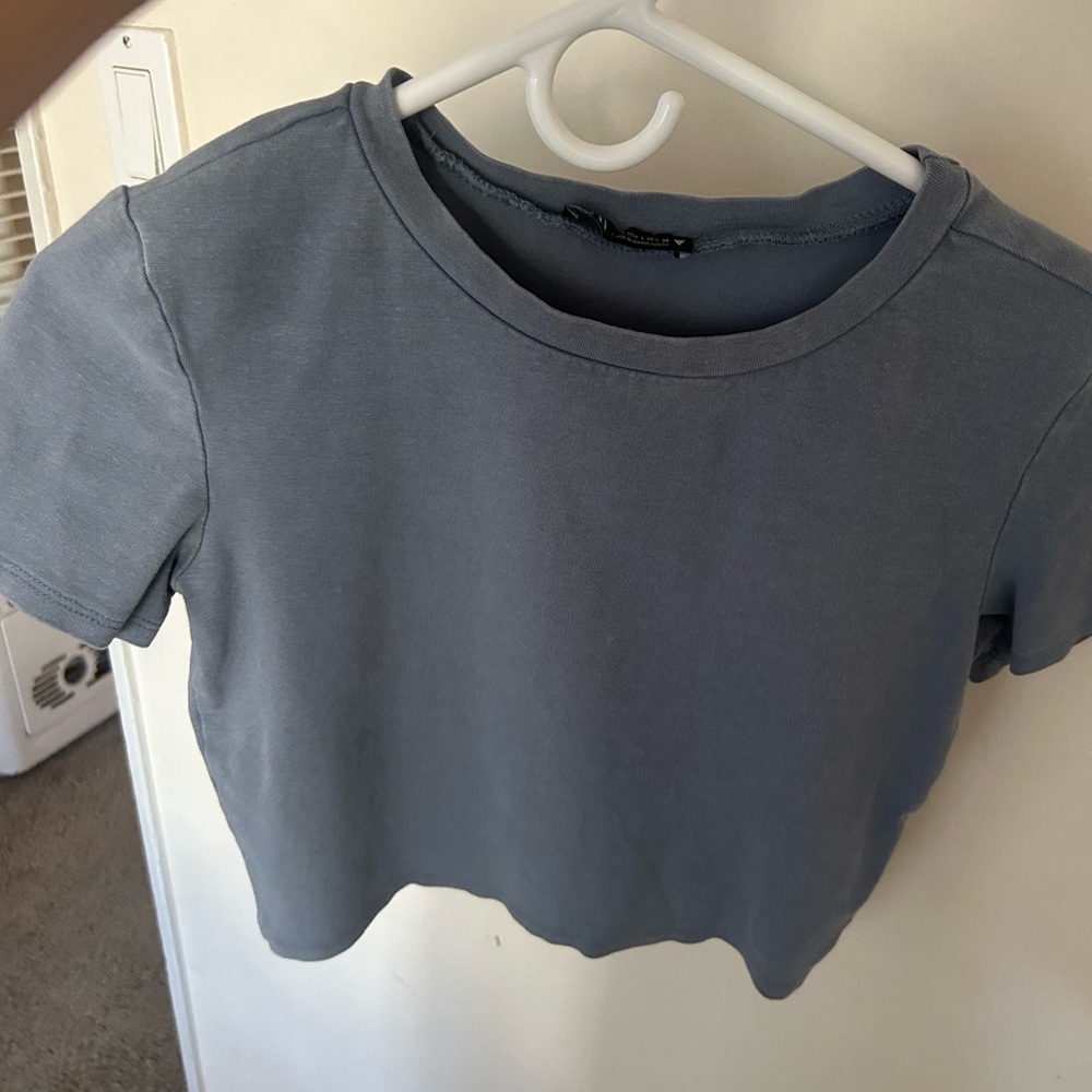 Zara Dusty Blue Cropped Crewneck Tee